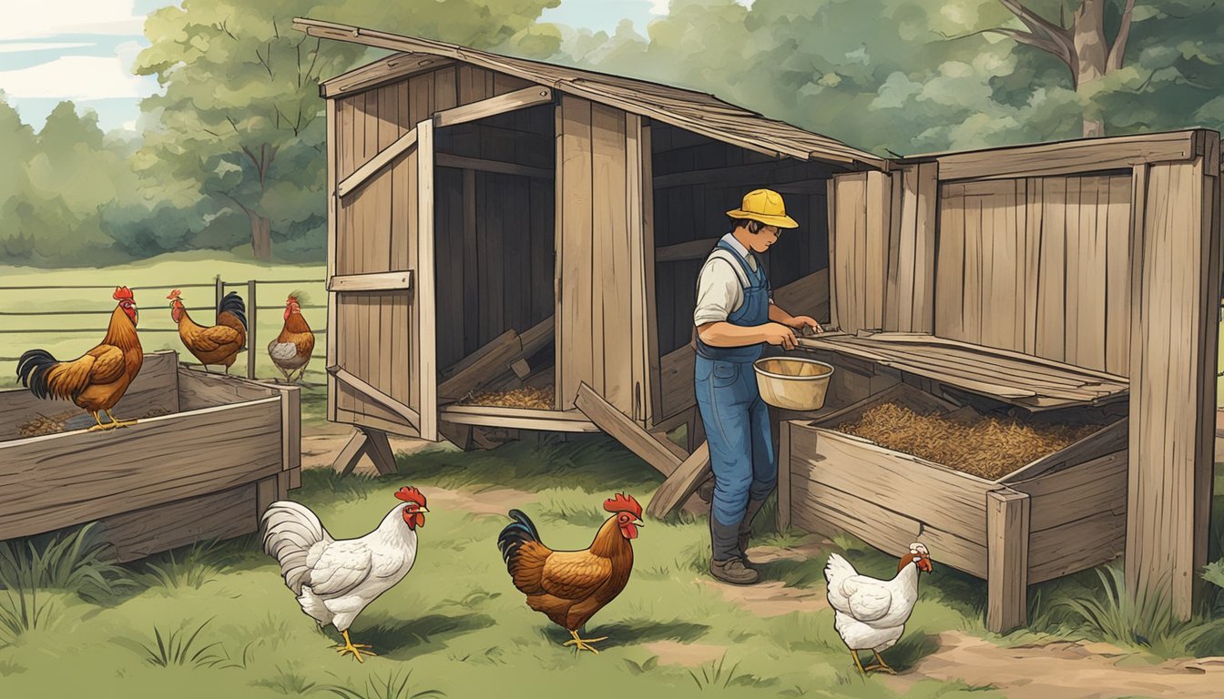 A person gathering reclaimed wood for a chicken coop