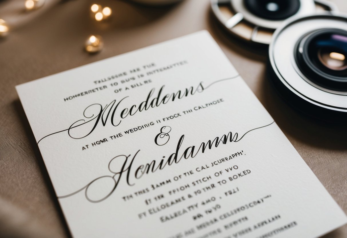 A wedding invitation with two elegant names written in calligraphy