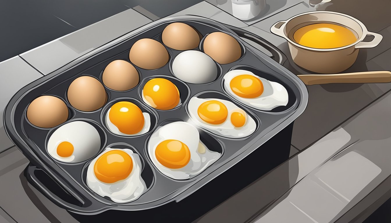 A dozen eggs, some fresh and some older, sit in a pot of boiling water on the stove. The older eggs are being easily peeled by a hand, revealing their smooth, cooked surface