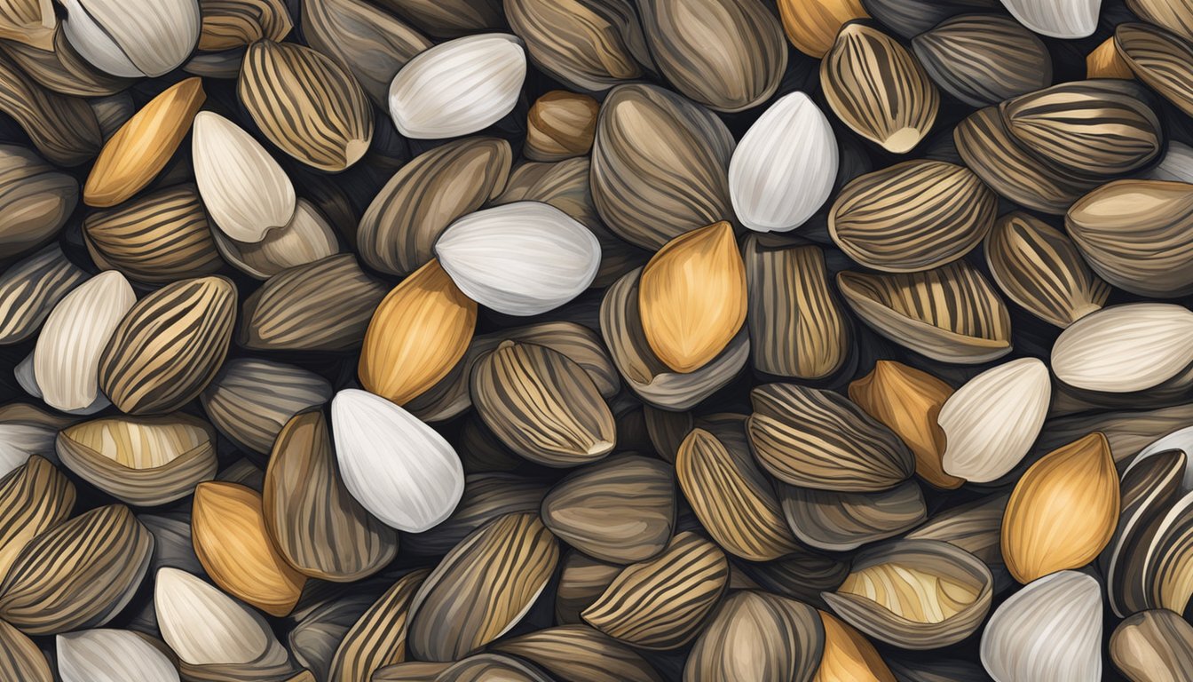 A pile of zebra mussel shells surrounded by compostable materials in a backyard compost bin