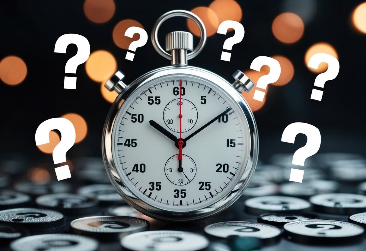 A stopwatch set to 3:00, surrounded by question marks