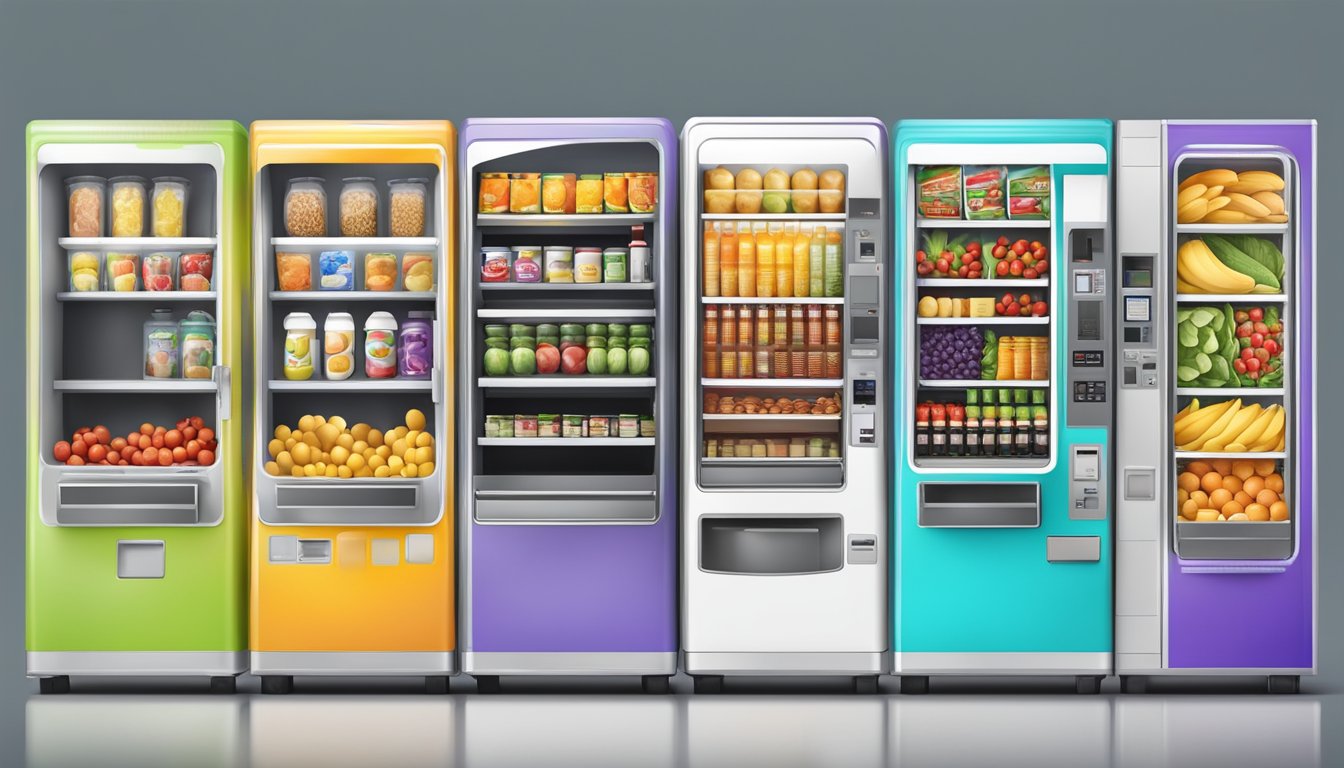 A vending machine filled with fresh fruits, vegetables, yogurt, and nuts