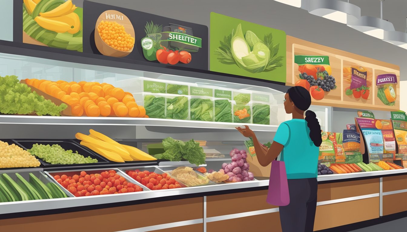 A customer carefully selects fresh, colorful ingredients from a display of healthy options at a Sheetz store