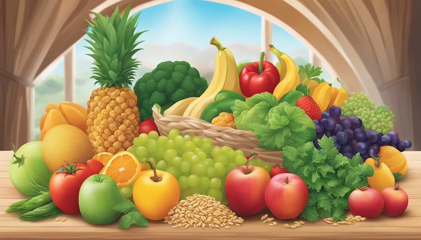 A colorful array of fresh fruits, vegetables, and whole grains on a table, with a Wendy's logo in the background