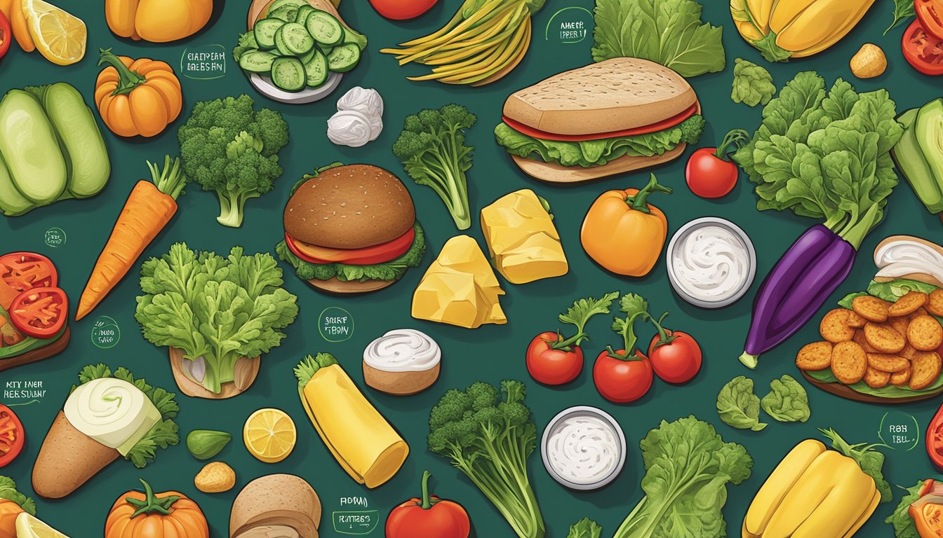 A colorful array of fresh vegetables and lean protein options arranged on a clean, modern Wendy's menu board