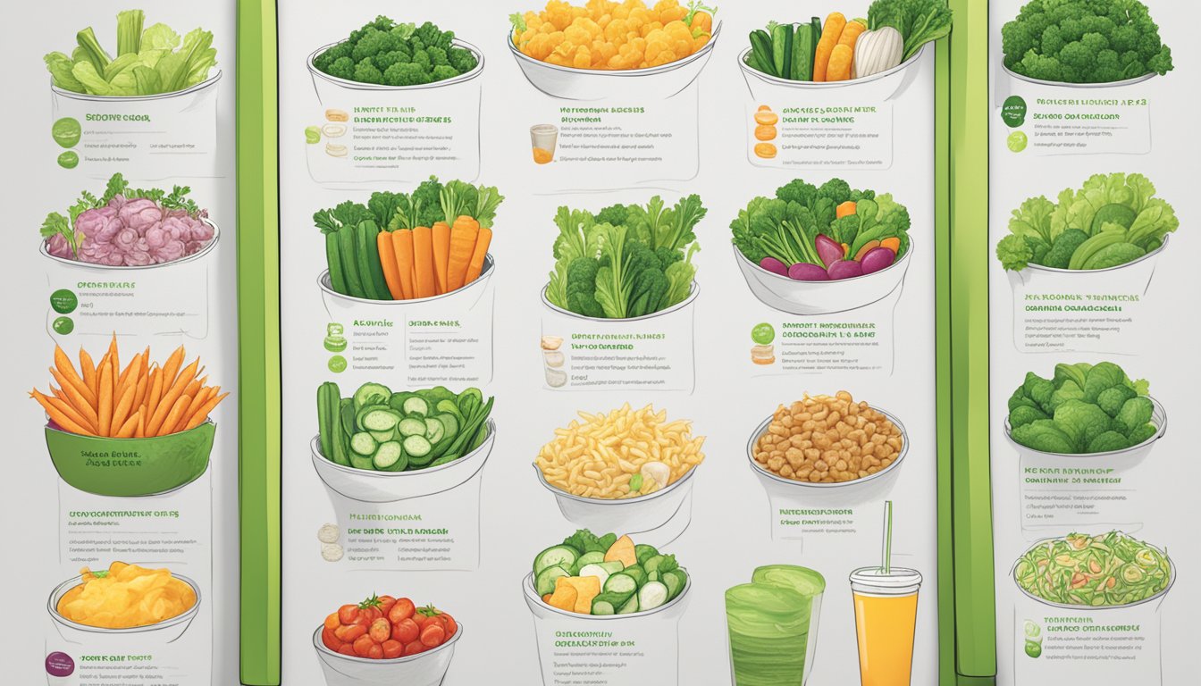 A colorful array of fresh vegetables and lean protein options displayed on a menu board at Shake Shack