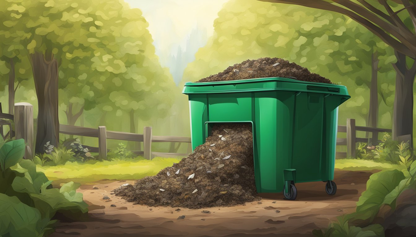 A compost bin with dryer lint and organic waste