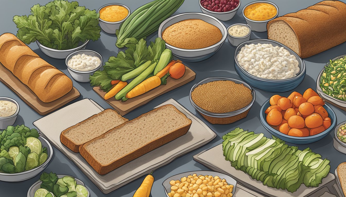 A colorful array of fresh vegetables, whole grain bread, and lean protein options displayed on a clean, modern counter at Potbelly