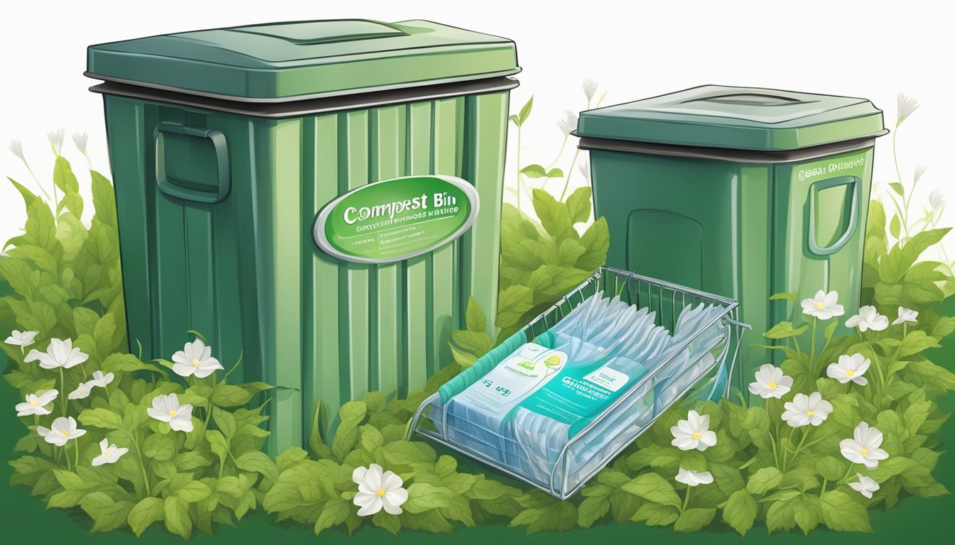 A compost bin with dental floss and biodegradable packaging