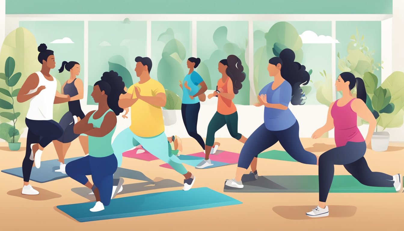 A diverse group of people engaging in various wellness activities, such as yoga, running, and healthy eating, with a prominent health plan quality logo displayed