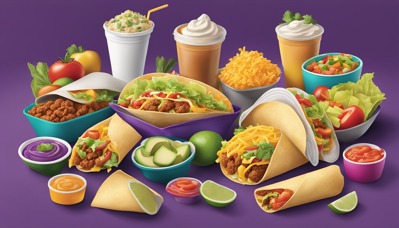 A colorful spread of fresh ingredients and flavorful options at a Taco Bell restaurant, showcasing healthy and nutritious fast food choices