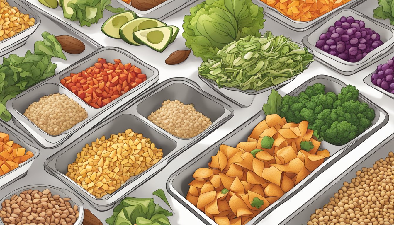 A colorful spread of fresh vegetables, lean proteins, and whole grains arranged on a tray at Taco Bell