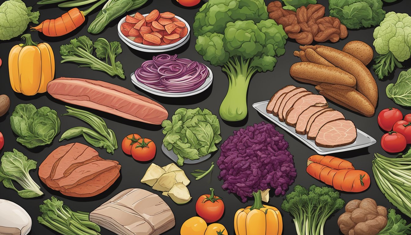 A colorful array of fresh vegetables and lean meats displayed on a menu board at Jimmy John's, with emphasis on healthy options