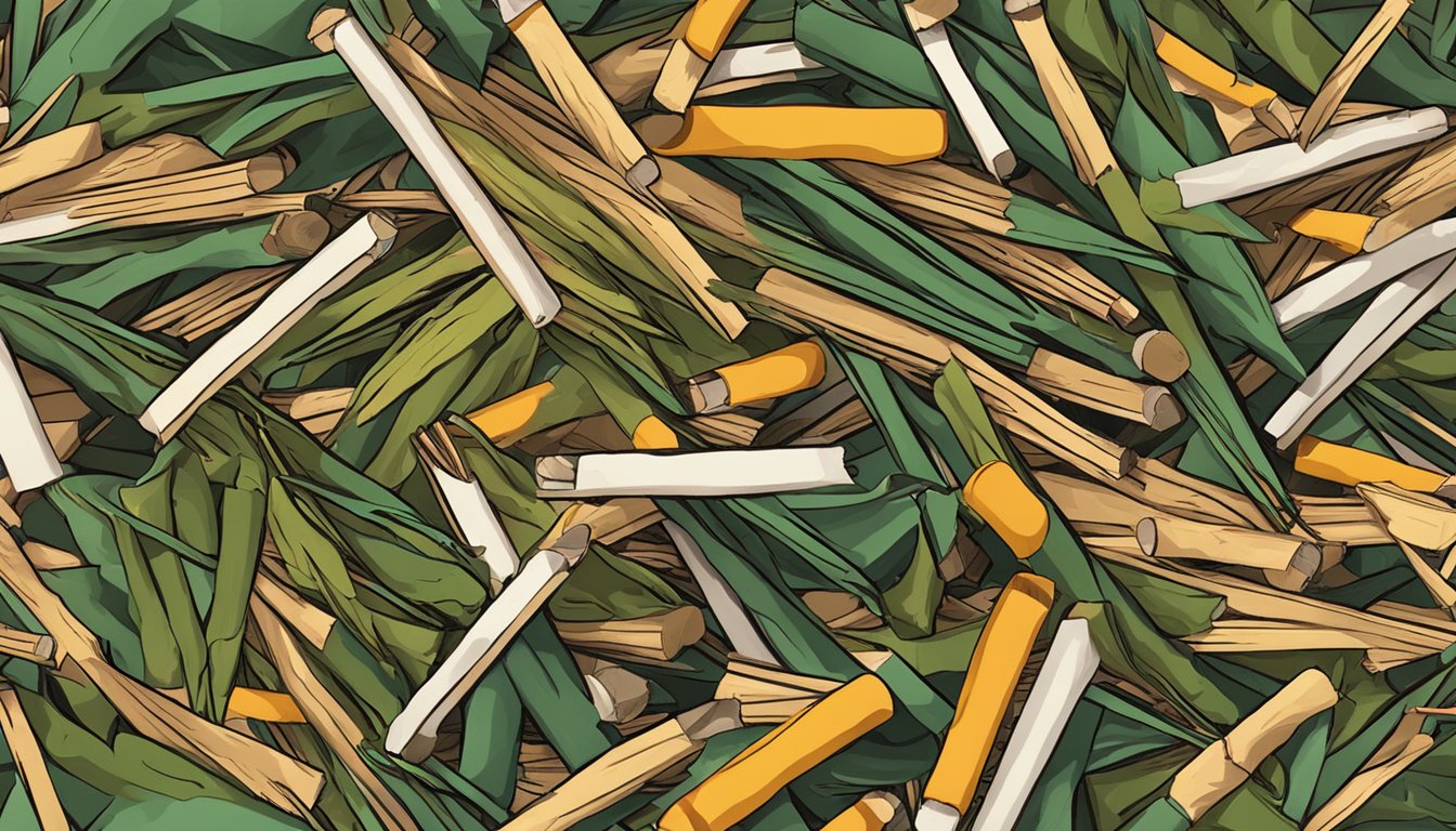 A pile of organic waste with used matches scattered on top