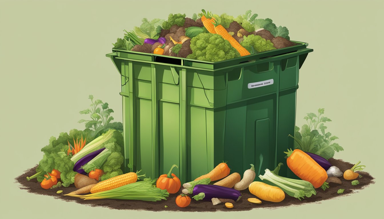 A compost bin filled with vegetable oil containers and organic waste