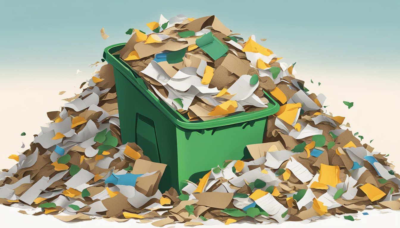 A pile of Xerox paper scraps mixed with organic waste in a compost bin