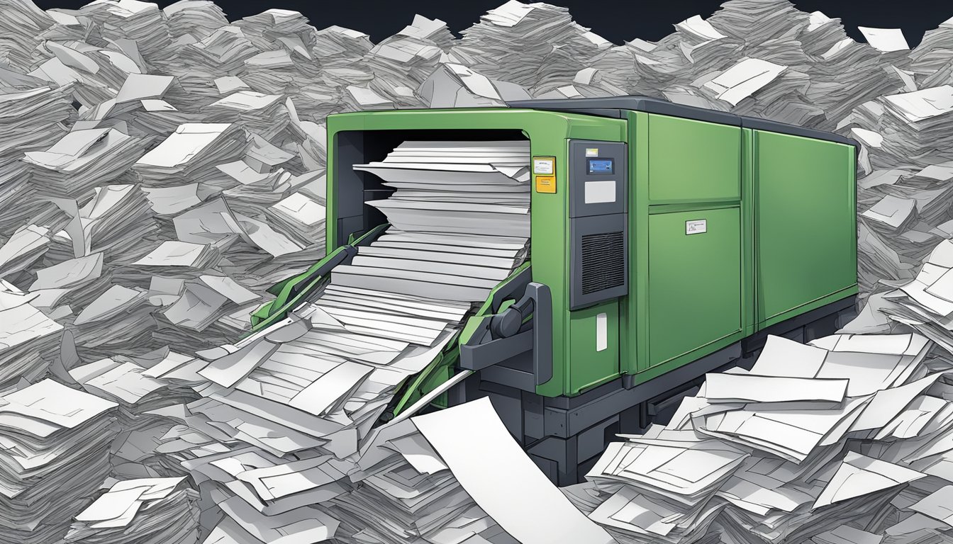 A pile of Xerox paper is shown being recycled through alternative methods such as shredding and mulching, rather than composting