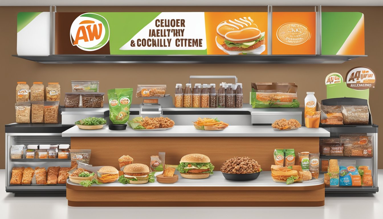 A colorful display of custom a&w healthy options and specialty items arranged on a clean, modern countertop