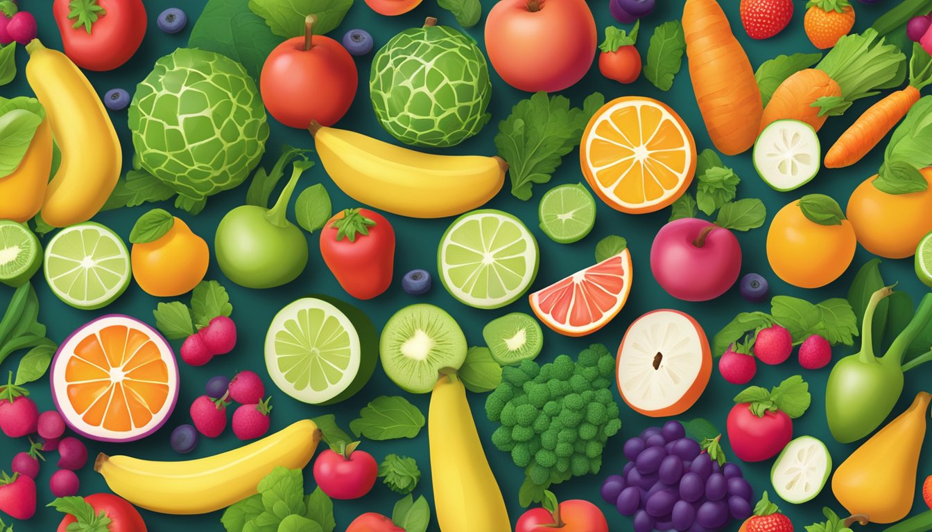 A colorful array of fresh fruits, vegetables, and lean proteins displayed on a vibrant, inviting backdrop