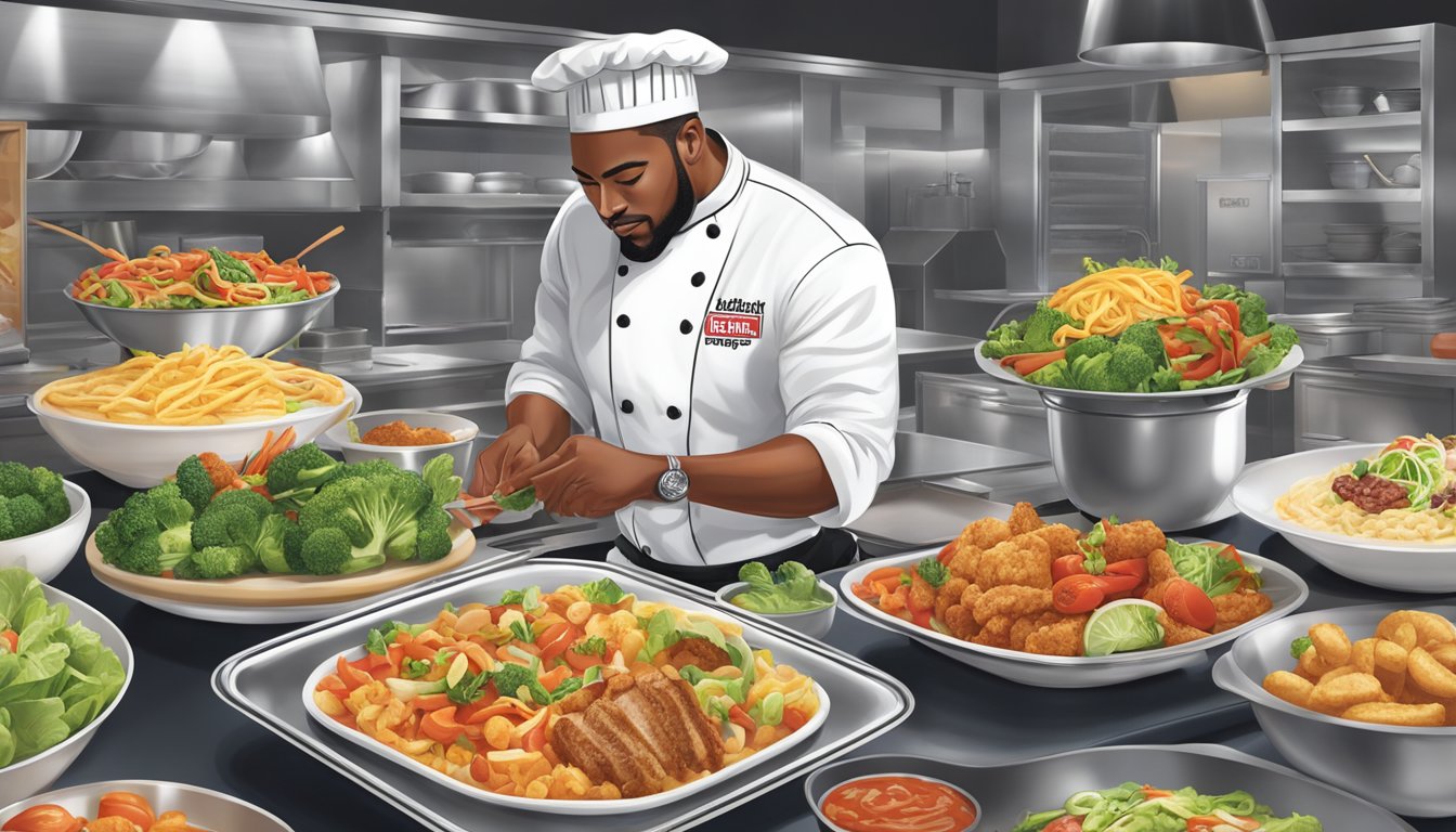 A chef preparing a variety of customized healthy dishes at TGI Fridays, including gluten-free, vegan, and low-sodium options