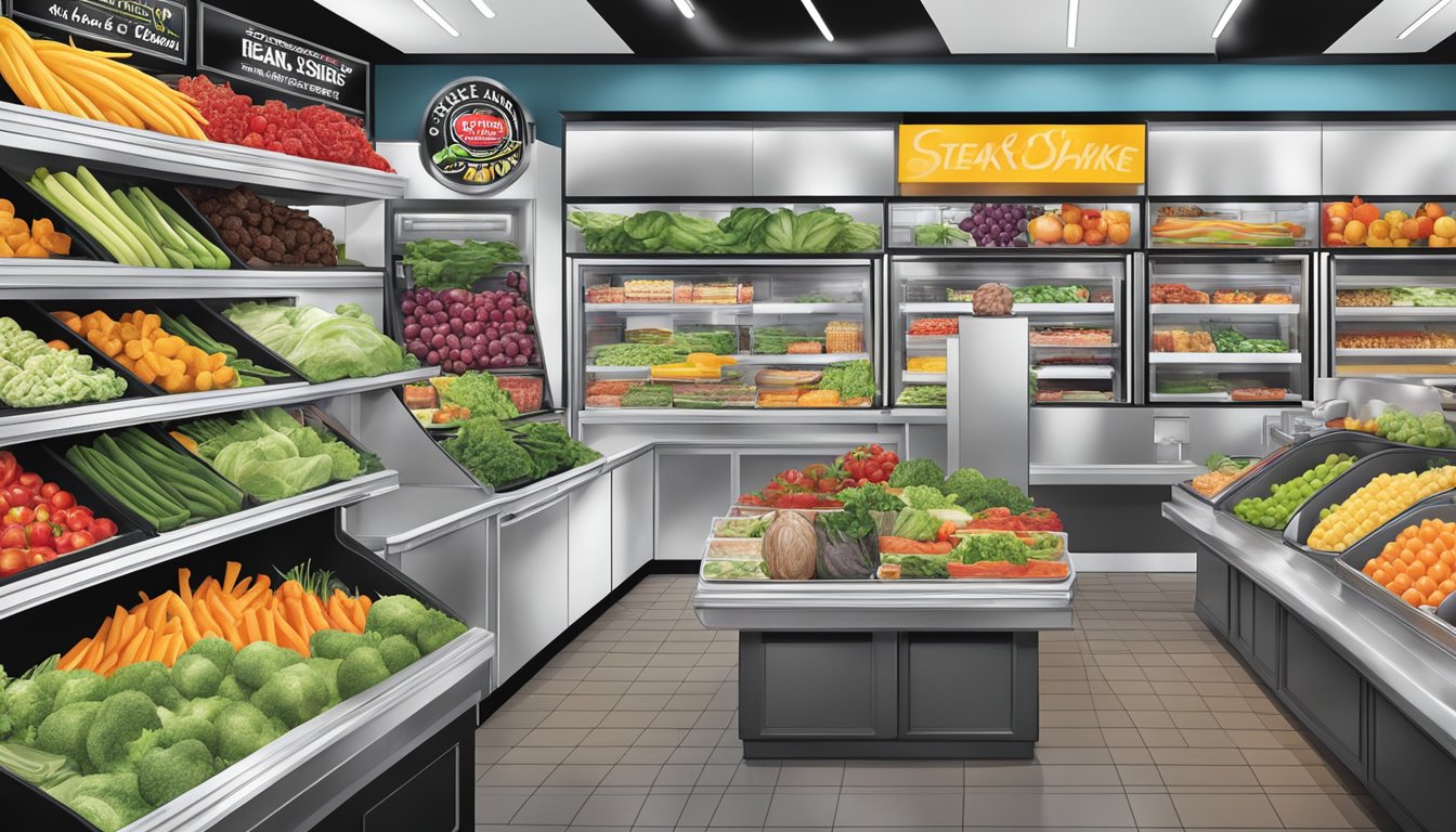 A vibrant display of fresh produce and lean proteins, with a variety of customizable options for healthy meals at Steak and Shake