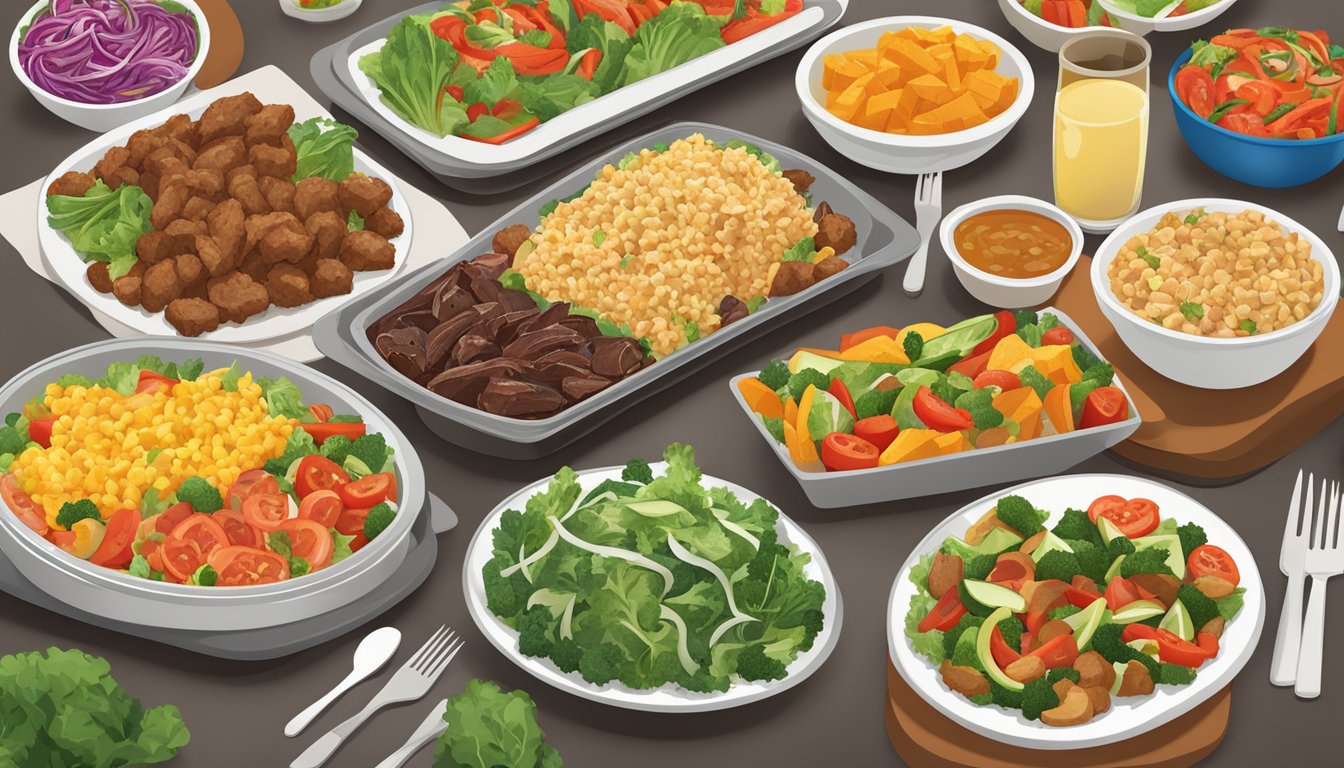 A colorful buffet spread with fresh salads, grilled vegetables, and lean protein options at Golden Corral