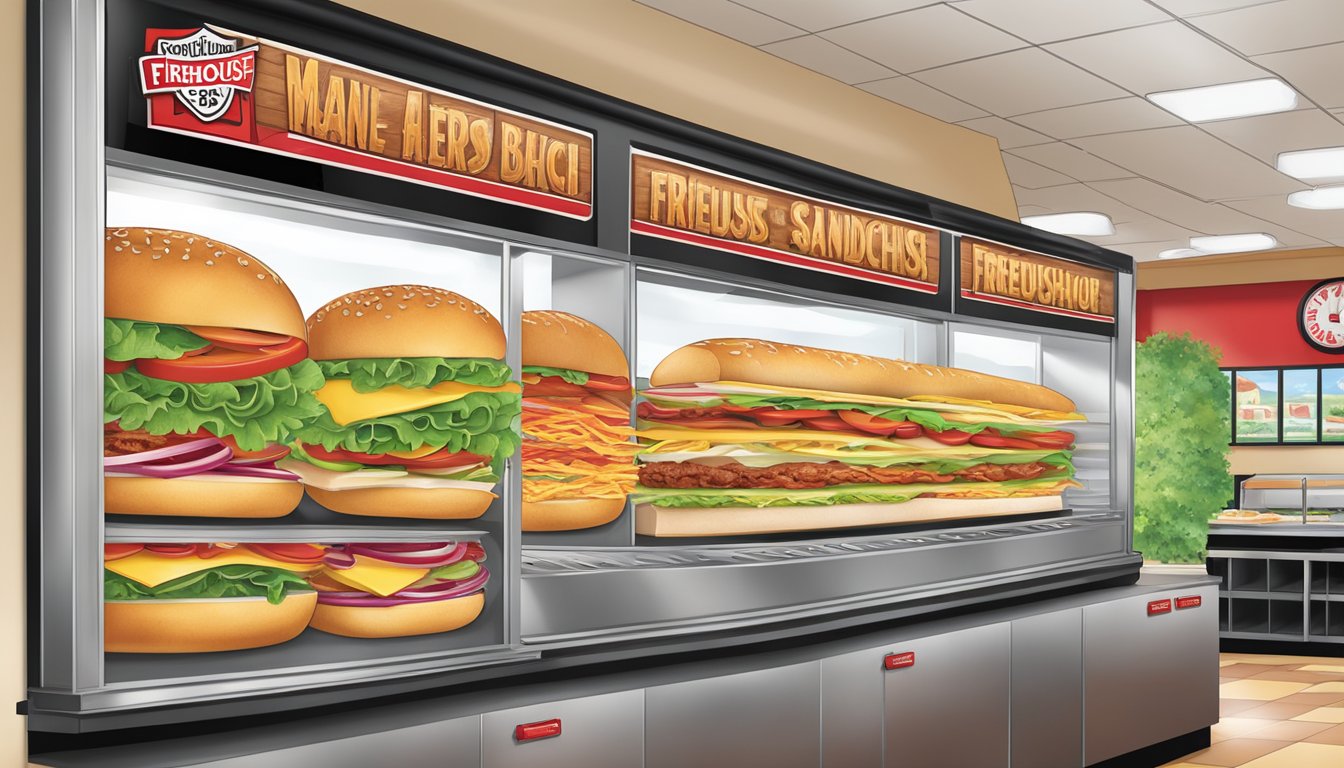 A colorful menu board displays fresh, healthy sandwich options at Firehouse Subs