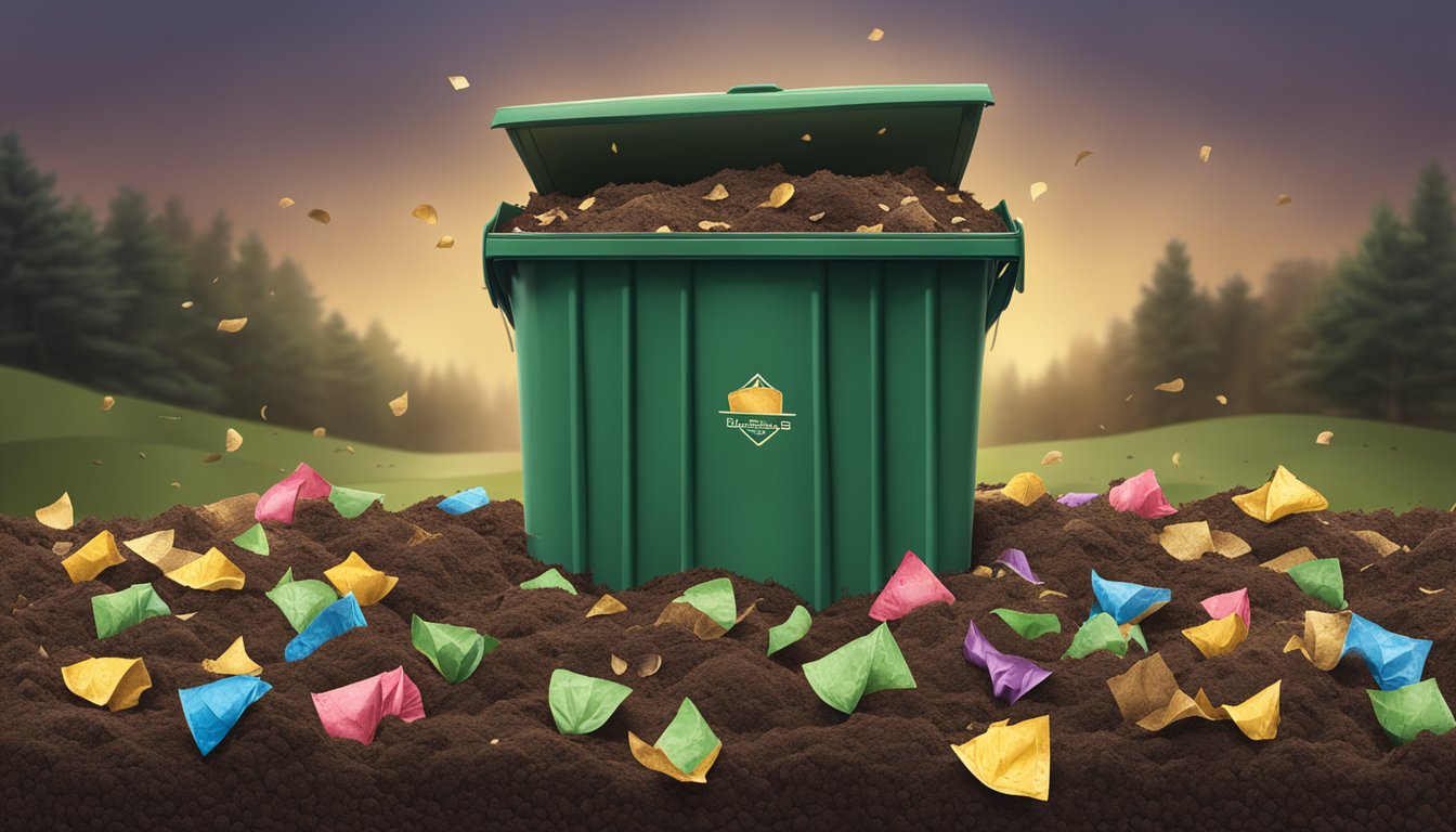 A compost bin filled with discarded muffin wrappers breaking down into rich soil