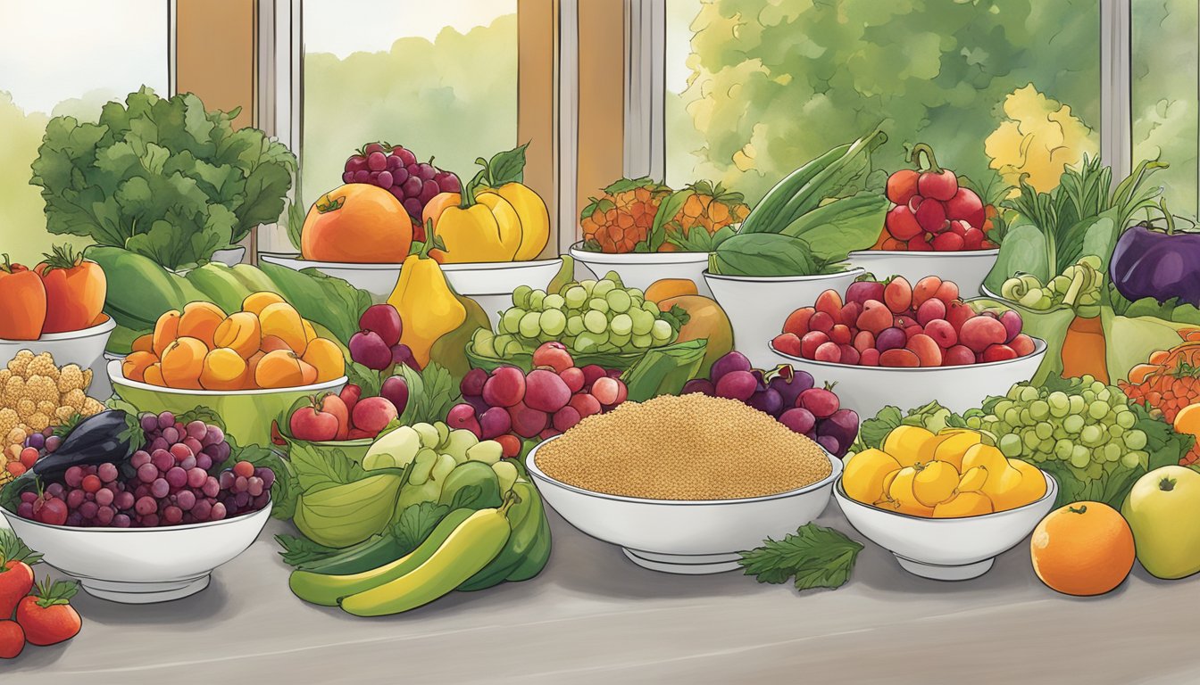 A colorful array of fresh fruits, vegetables, and whole grains displayed on a buffet table at McAlister's, with a variety of healthy options available for special dietary needs