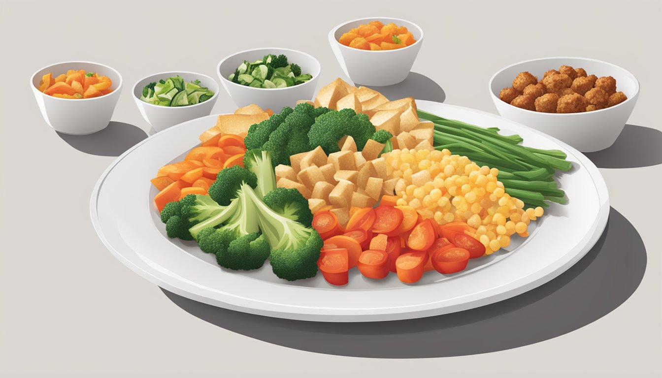 A colorful array of fresh vegetables and healthy sides from Panda Express, neatly arranged on a clean, white plate