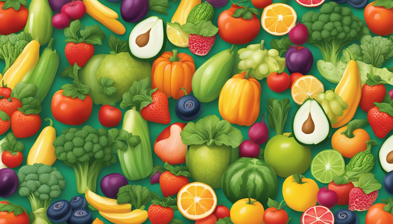 A colorful array of fresh fruits and vegetables arranged in a vibrant display, with the Smart Side Selections logo prominently featured