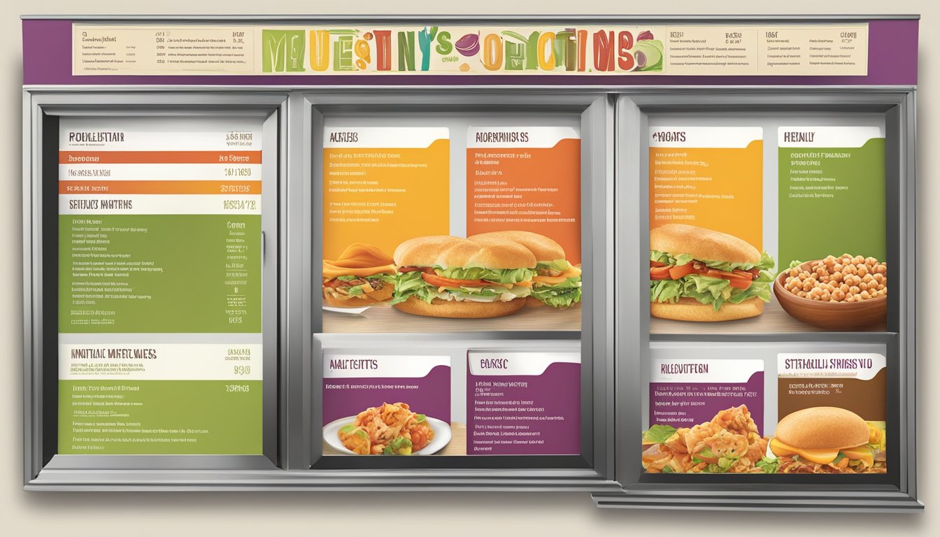 A vibrant menu board displaying the nutritional information for Informed Choices healthy options at McAlister's, with colorful graphics and clear details