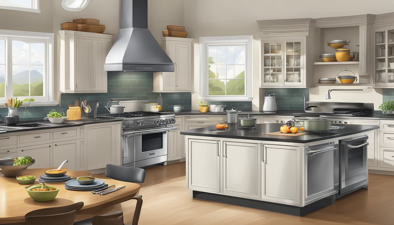 A variety of cookware options displayed on different cooking surfaces, such as gas stoves, induction cooktops, and electric ranges