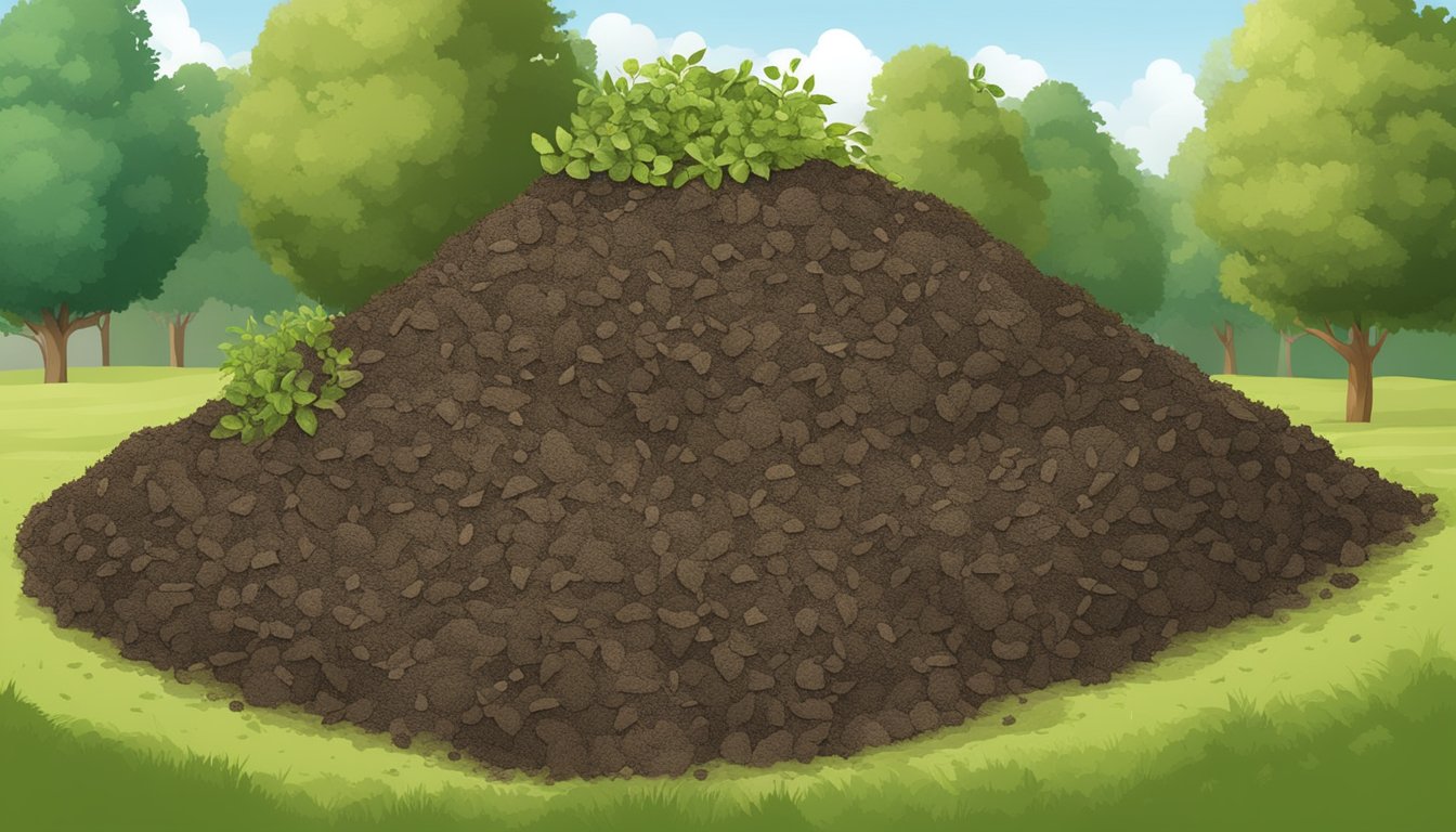 A compost pile with a mixture of green and brown materials, including hedge trimmings, arranged in layers for proper aeration and decomposition