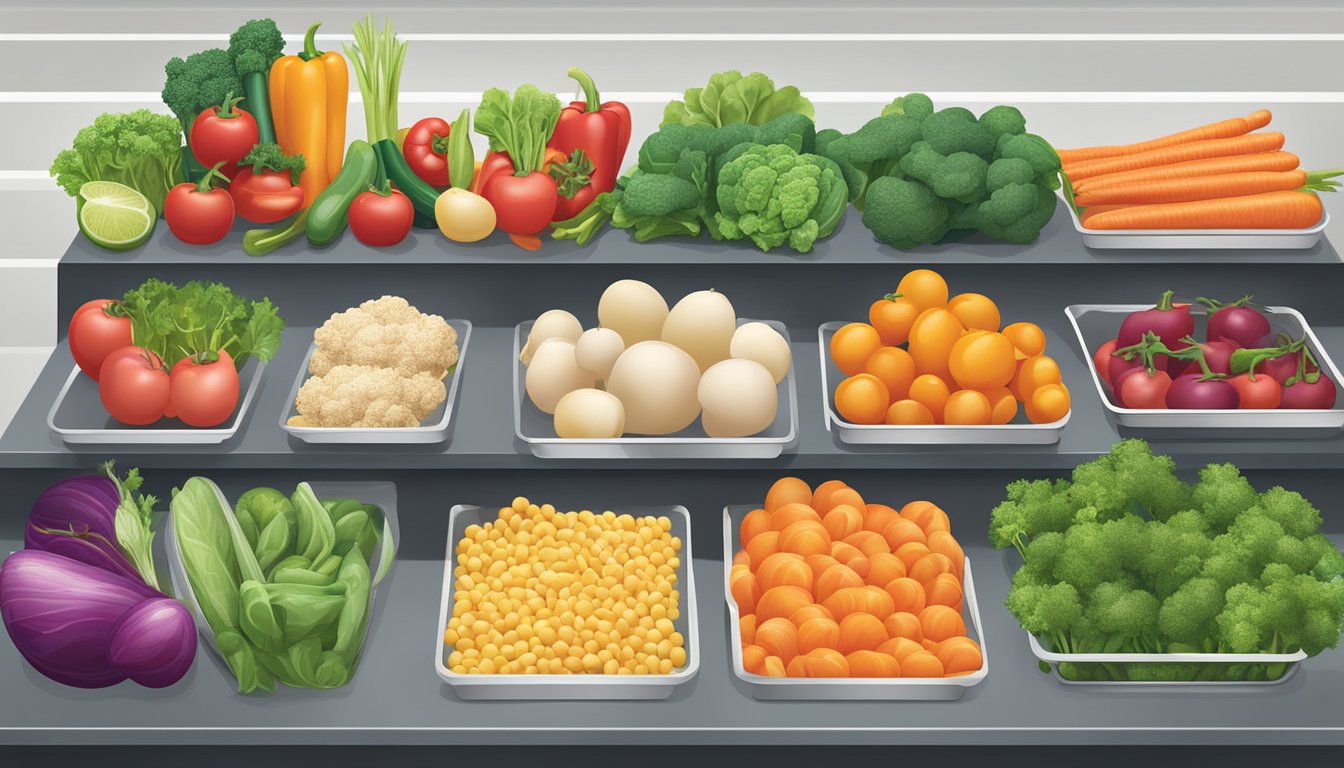 A colorful array of fresh vegetables and lean protein options displayed on a clean, modern counter