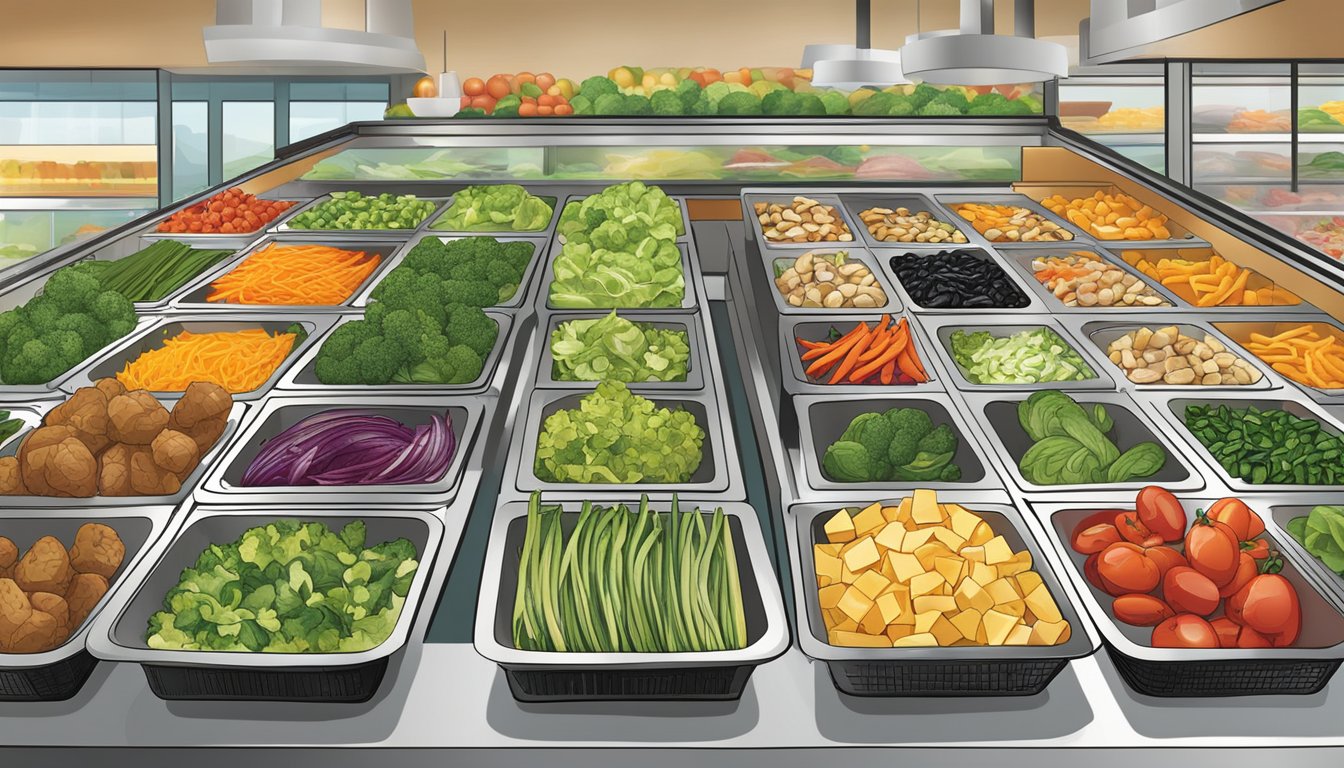 A colorful array of fresh salads, grilled vegetables, and lean proteins fill the Whole Foods hot bar, enticing customers with healthy indulgence within limits