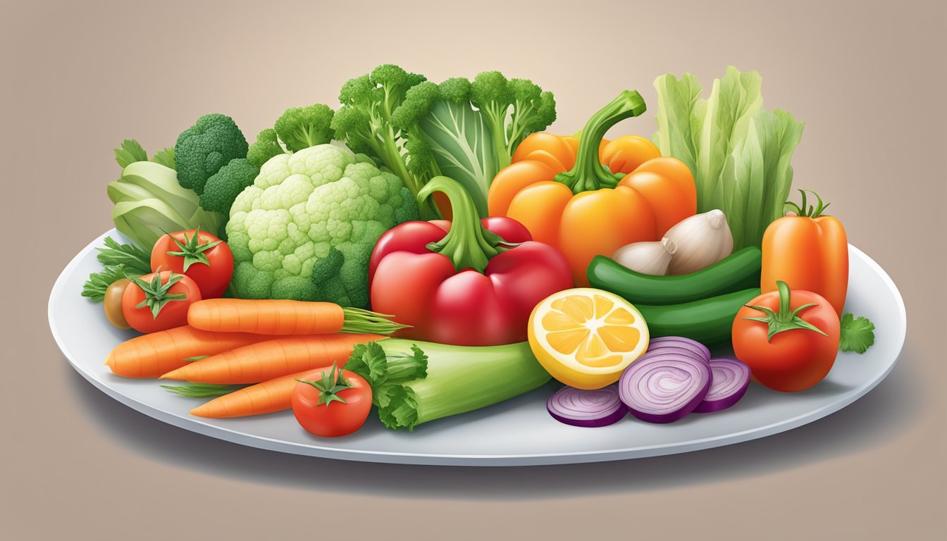 A colorful array of fresh vegetables and lean proteins arranged on a clean, modern platter