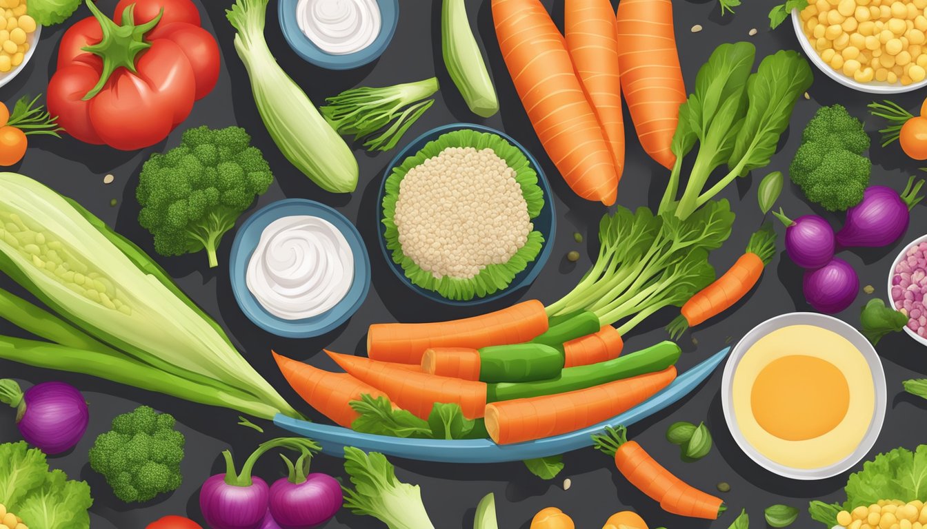 A colorful array of fresh vegetables and lean proteins on a clean, modern serving platter