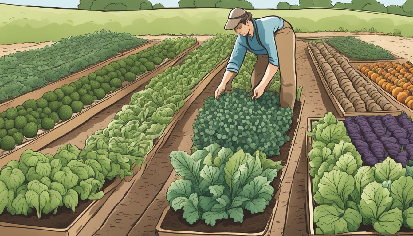 A person planting a variety of vegetables in neatly organized rows in a garden in Utah