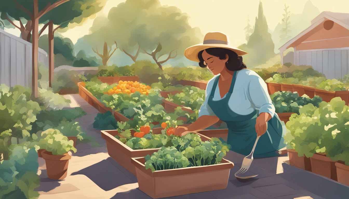 A person planting vegetables in a sunny California garden