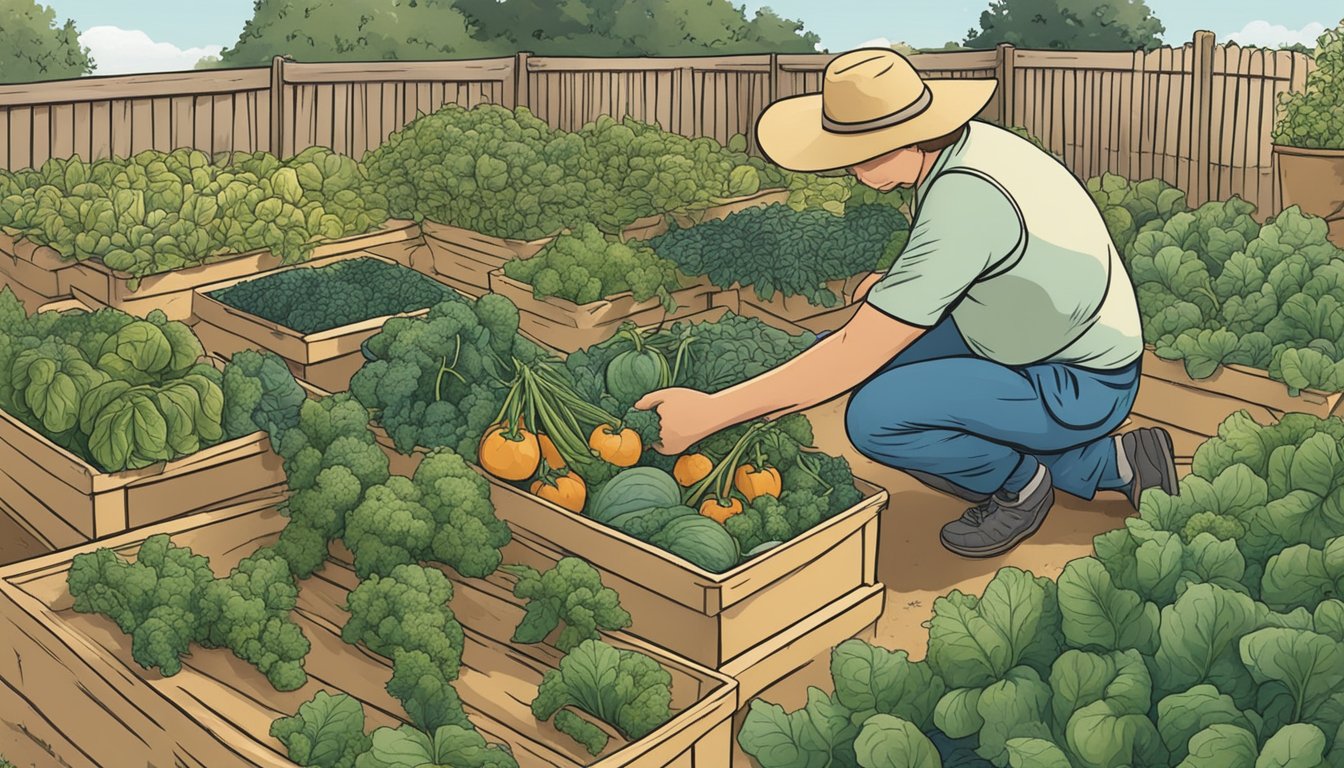 A person harvesting and storing vegetables in a Missouri garden