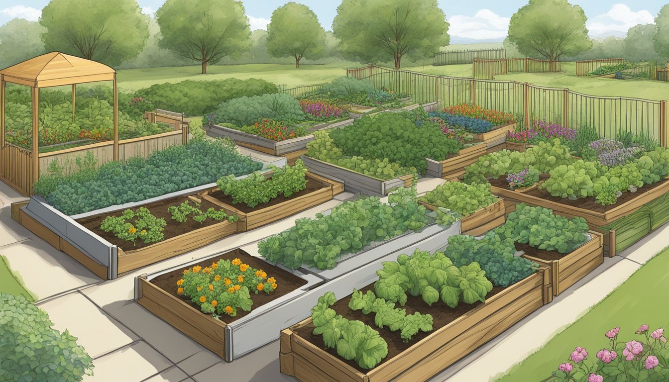 A flourishing Nebraska vegetable garden showcases advanced techniques and variations, with a mix of raised beds, trellises, and diverse plant types