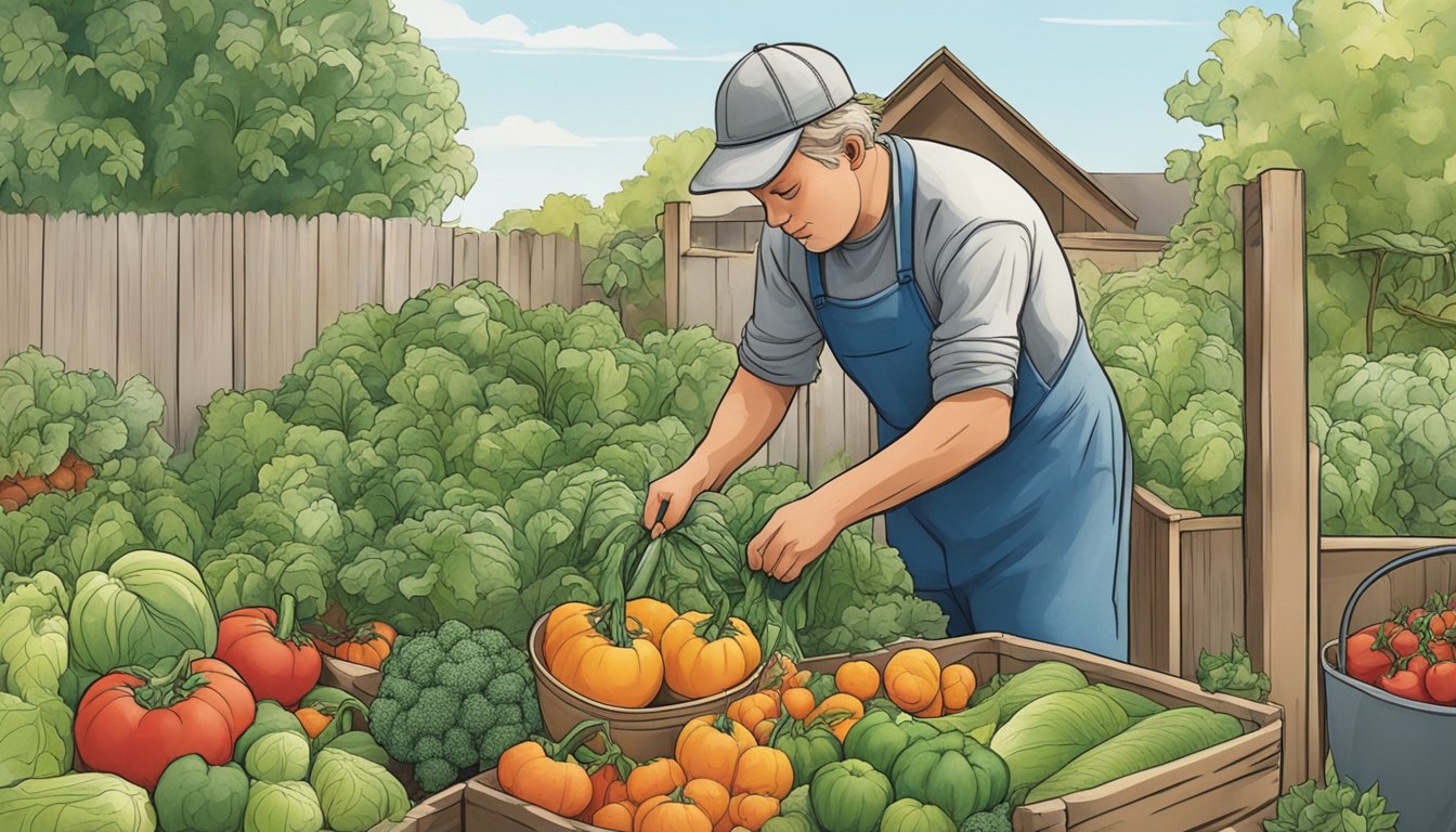 A person harvesting and storing vegetables in a Nebraska garden