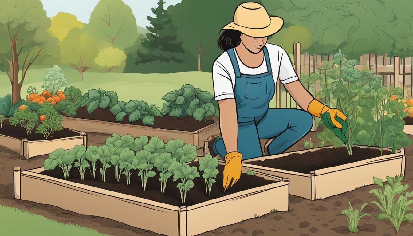 A person planting various vegetables in a well-organized garden bed, following a planting schedule specific to Idaho's climate and using proper gardening techniques