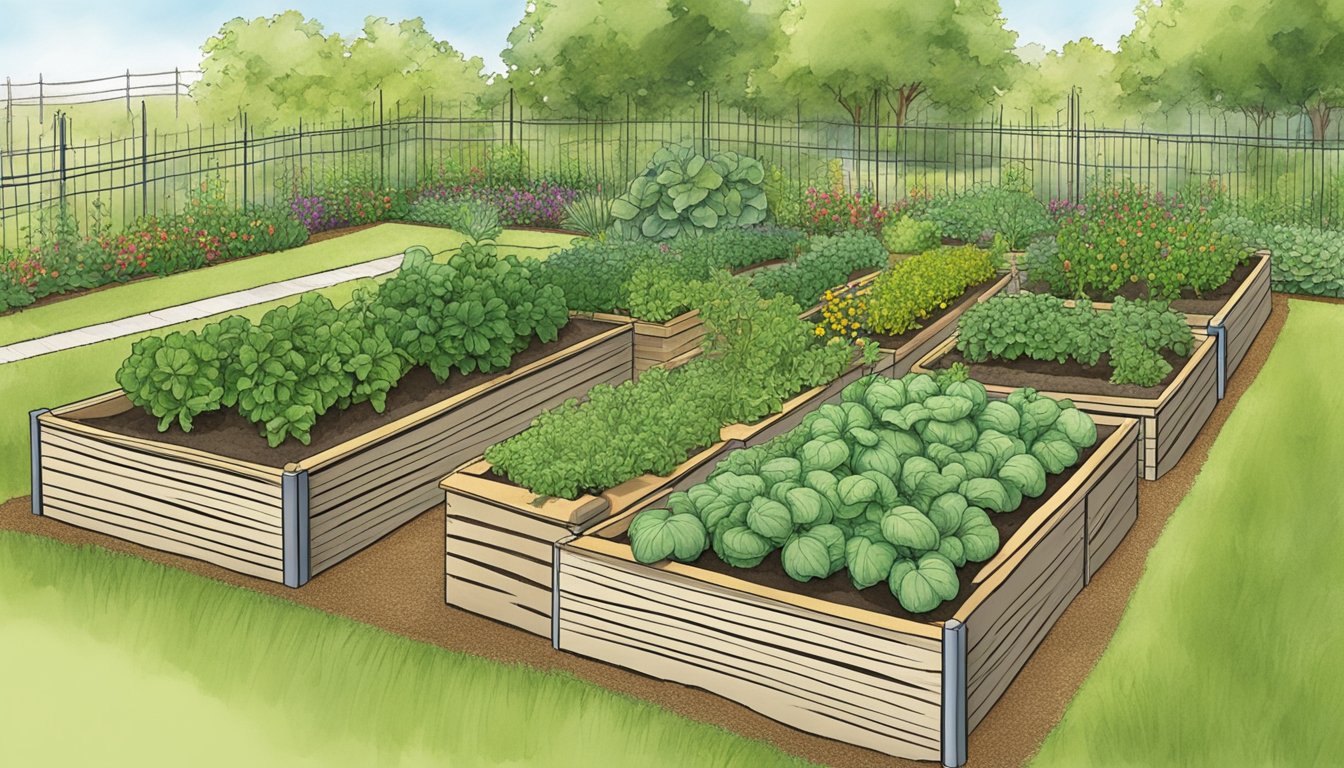 Lush green vegetable garden in Iowa, featuring raised beds, drip irrigation, and companion planting for optimal growth