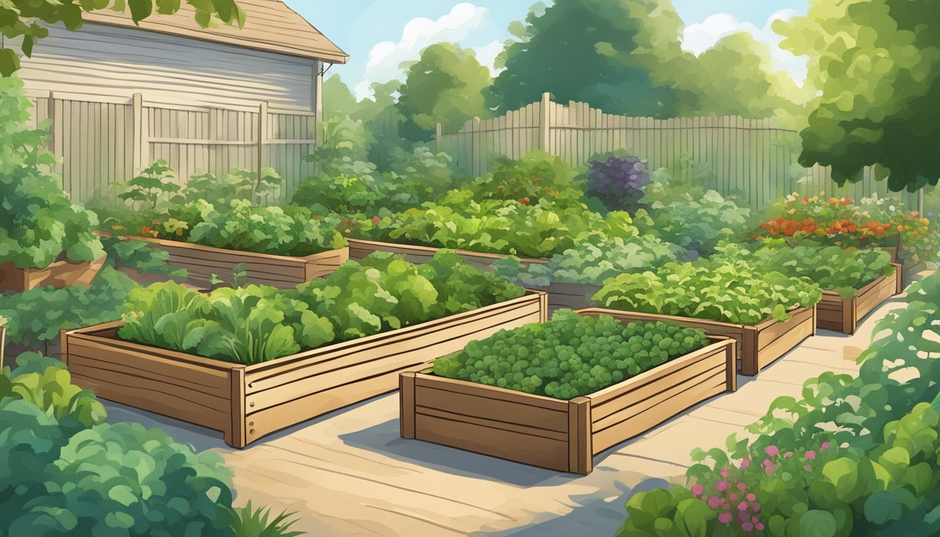 Lush green garden with raised beds, filled with thriving vegetables under the warm Alabama sun