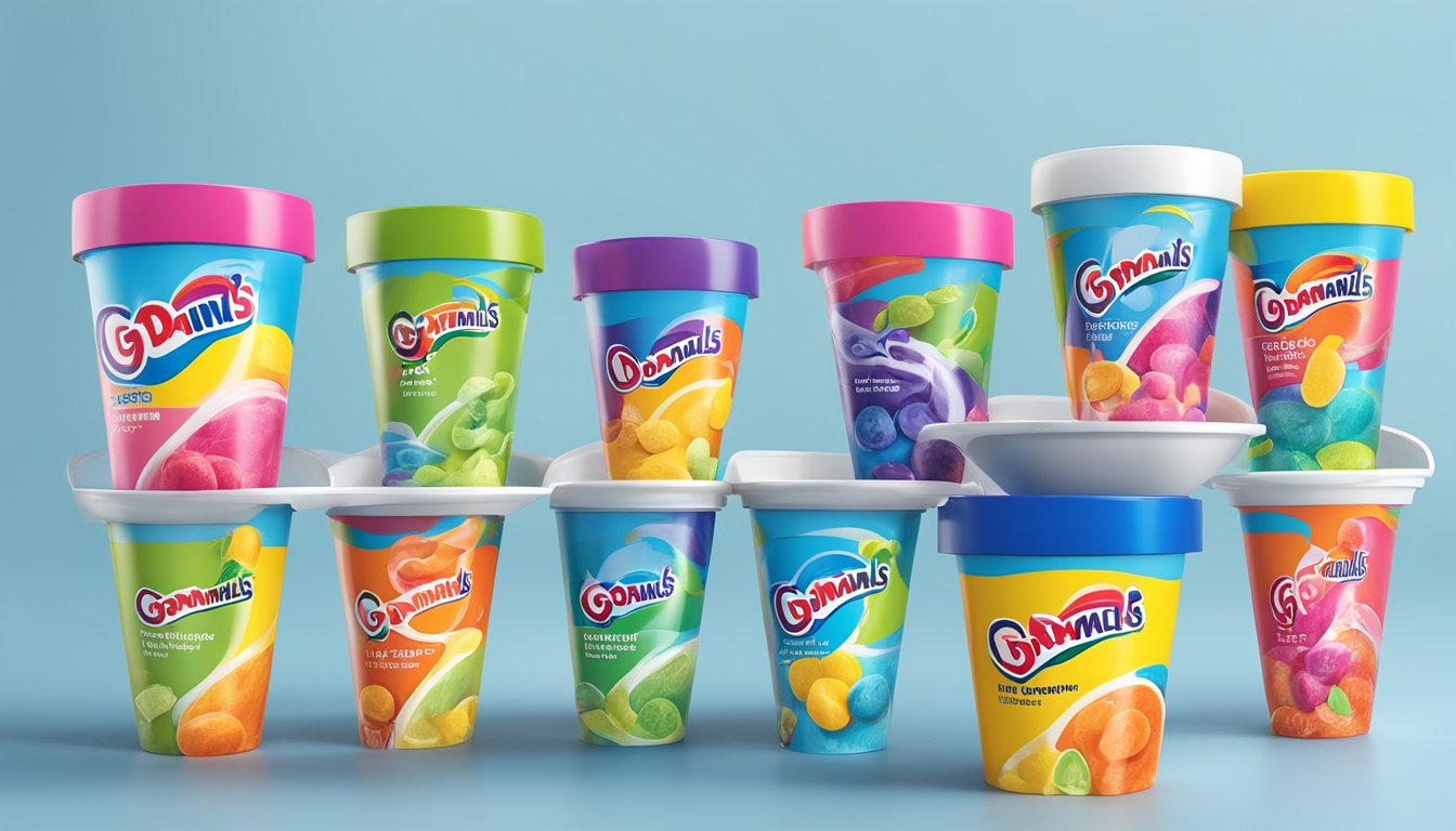 A colorful array of Go-Gurt and Danimals yogurt tubes arranged in a playful and inviting manner, with vibrant packaging and enticing flavors on display