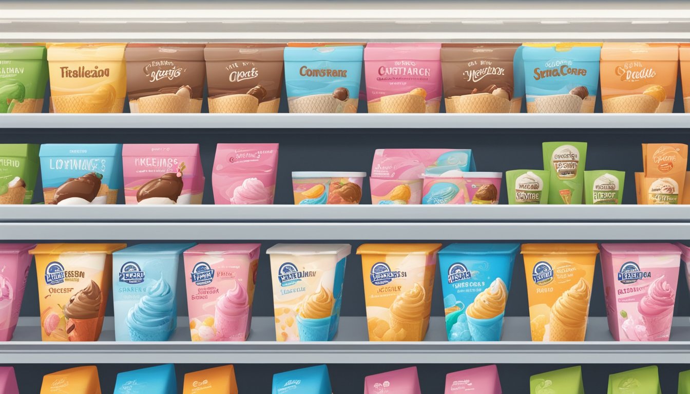 Two ice cream cartons stand side by side on a supermarket shelf, each adorned with their respective brand logos and colors