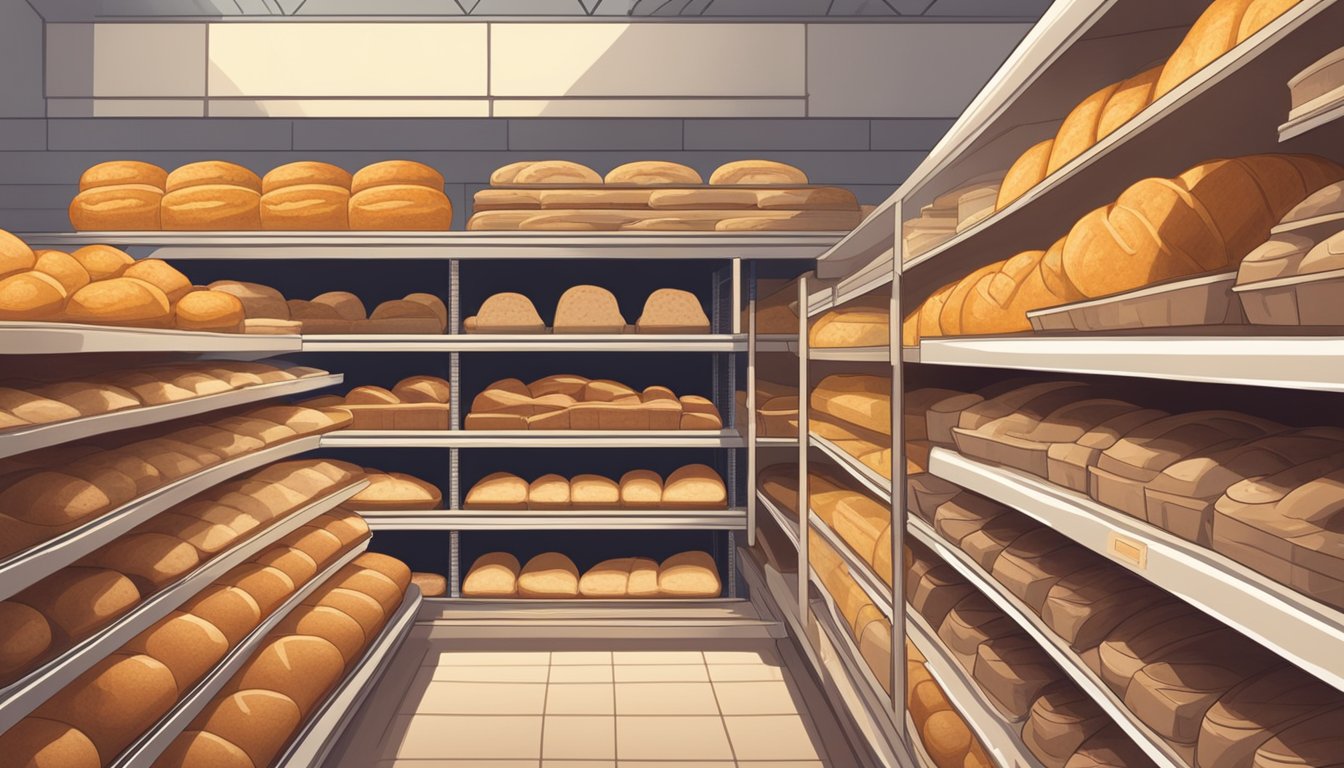 Aunt Millie's bread stacked on shelves next to Brownberry loaves in a well-lit grocery store aisle