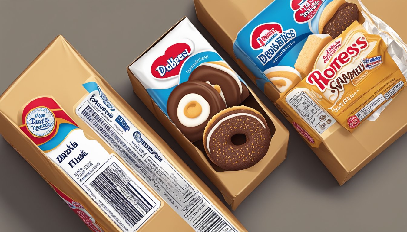 Two packages side by side, one containing Hostess cupcakes and the other Little Debbie Swiss rolls. Nutritional labels visible